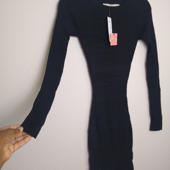 BESTOW Black Crew Neck Long Sleeve Rib Knit Sweater Tunic, M - Picture 8 of 8